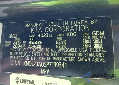 2023 Kia Soul Lx z USA, uszkodzony, nr VIN KNDJ23AU5P7199341